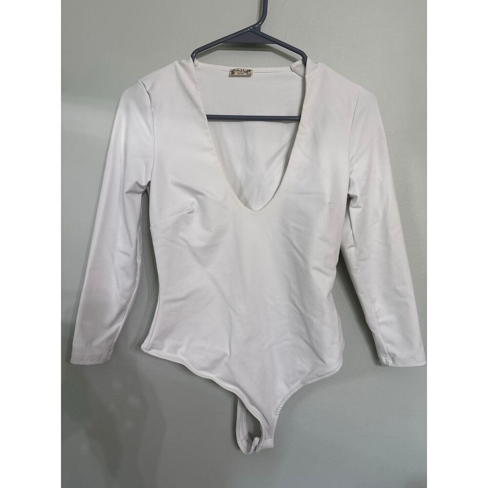 Intimately Free People White Long Sleeve Bodysuit | Deep V Neck | S
